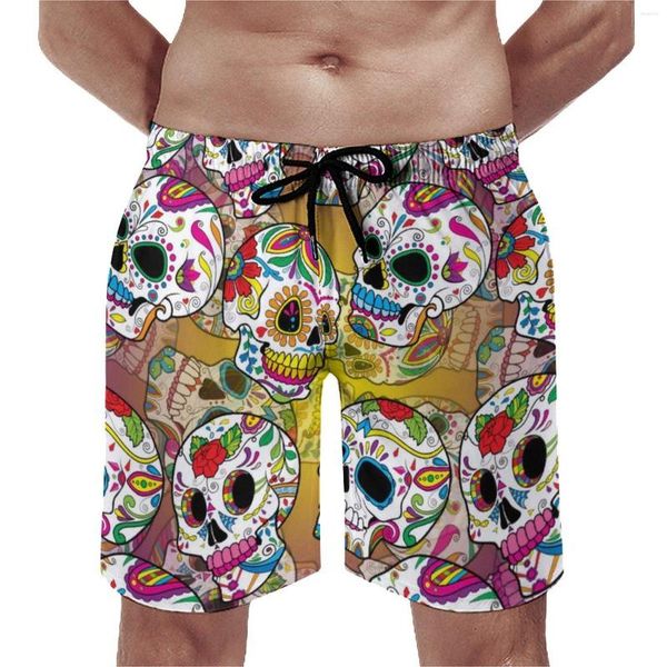 Short shorts short skeleton floral tábua de impressão de verão crânio de açúcar havaí calças curtas esportes machos fitness rápido seco tronco de natação