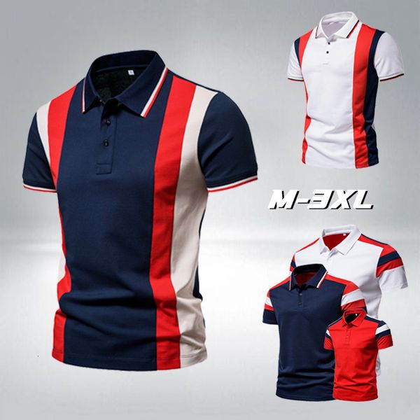 Herren Polos Nähen Farbanlagen T -Shirt bequeme und atmungsaktive Shortsleeved Casual Sport European Football Tee 230815