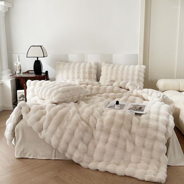 Bettwäsche Sets Luxus Winter Kunstpelz Samt Fleece Plüsch weiches warmes Set Super bequeme Bettdecke Bettlaken Kissenbezüge