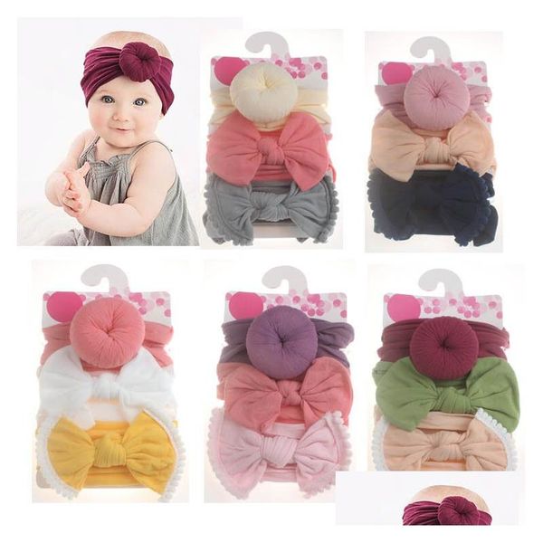 Haarzubehör Baby Mädchen Knoten Ball Donut Stirnbänder Bogen Turban 3pcs/Set Säugling elastische Haarbänder Kinder Kopfbedeckung Kinder C5762 Drop dhxno