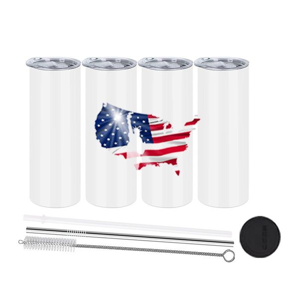 ABD/CA Deposu 20oz Vakum Yalıtımlı Tumbler Cups Paslanmaz Çelik Süblimasyon Boşlukları Samanlı Düz ​​Sıska Tumbler