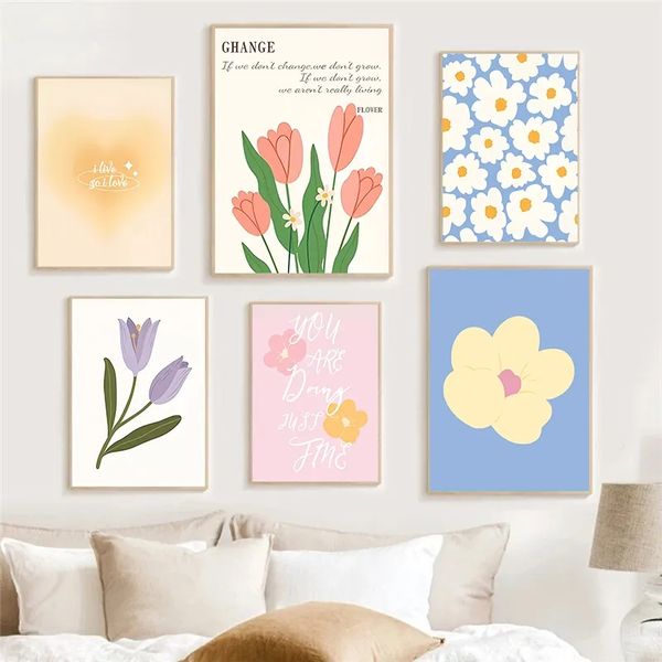 Blume Tulpe Poster Dänische Pastelleinwand Malerei minimalistische Ästhetik Wandkunst Bild für Wohnzimmer Mädchen Schlafzimmer Wohnkultur wo6