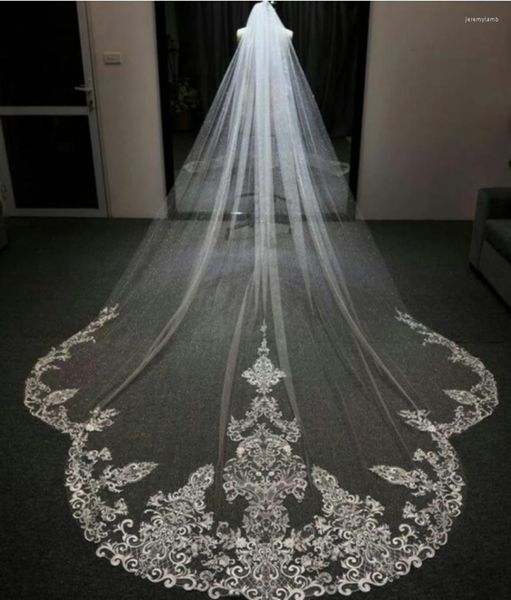 Gelin Peçe 3m uzunluğunda katedral uzunluğu beyaz fildişi stok düğün vestido de noiva longo peçe