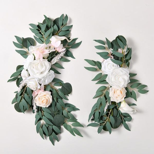 Dekorative Blumen künstlicher weißer Bogen Kit Boho staubig Roseblau Eukalyptus Girlande Vorhänge für Hochzeitsdekorationen Willkommenszeichen