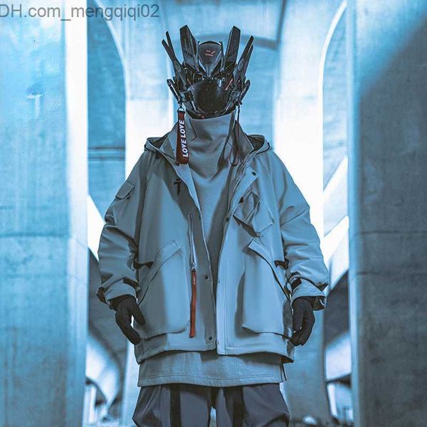 Мужские куртки функциональная стоящая лыжная куртка с капюшоном спринтером Свободный винтажная улица Унисекс Hip-Hop Harajuku Негабаритная мужская одежда Z230816