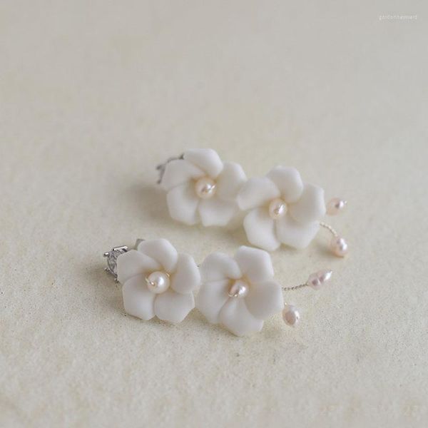 Orecchini a pennaglie in stile in porcellana goccia da sposa per perle d'acqua dolce per perle di nozze donne fatte a mano Eearring