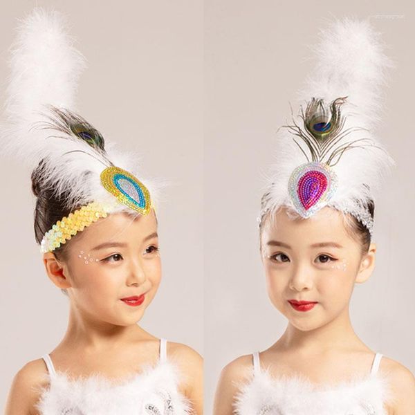 Haarclips Earofcorn -Pailletten Band Peacock Feather Dance Kopfschmuck weiße nationale klassische Performance Kopfblume