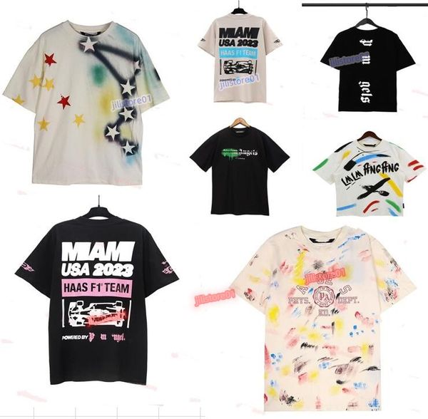 nuove magliette da uomo t-shirt Palms Palmangel City Designer Limited Inkjet Graffiti Letter Printing Barca a vela da uomo a maniche corte Casual da uomo Girocollo