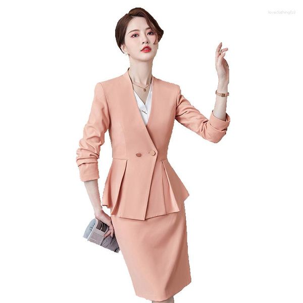 Zweiteiliger Kleid 2023 Formales Büro Zwei-teiliger Langschläfen Polyester Pant Ladies Business Coat Rock Set Frauenanzüge S-4xl