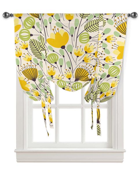 Занавеска желтая геометрическая цветочная текстура, оконная занавеска для гостиной, домашний декор, жалюзи, кухонные завязки, короткие шторы