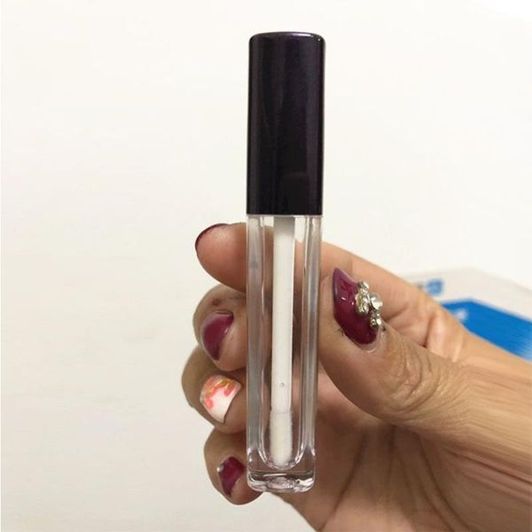 25 ml leere quadratische Lipgloss-Röhre aus Kunststoff, transparenter Lippenstift-Lippenbalsam-Flaschenbehälter mit Lippenpinsel, schwarzer Abdeckung für Reisen und Zuhause Owuek
