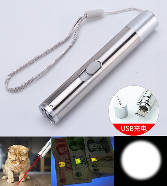 3 em 1 recarregável a laser de gato brinquedo USB Power Cat Treining Torch UV Lights