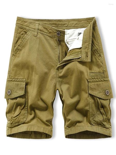 Calça masculina 2023 Summer Men Cargo Shorts Cotton Relaxed Fit Beches Bermuda Casual Casual Roupas Sociais As calças sociais