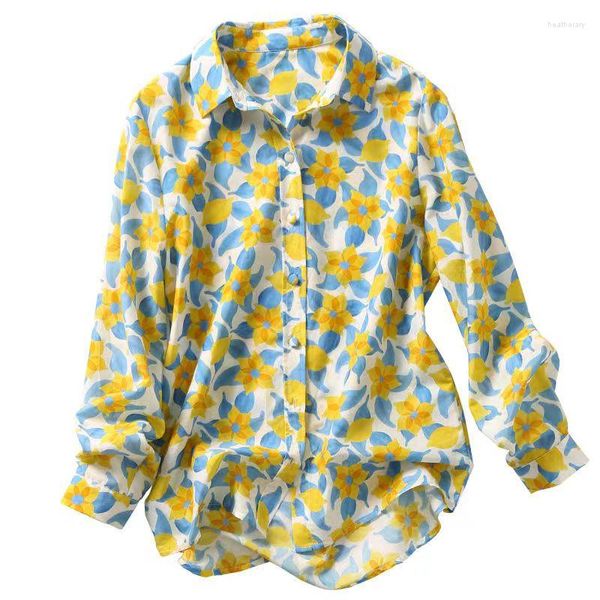 Ethnische Kleidung Meersalz Zitronengeschmack Soda Jugendmädchen Ausgabe frischer französischer Stil bedrucktes Langarm Shirt Frauen Vintage Blume