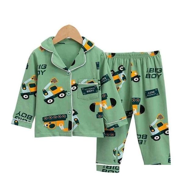 Pijamalar Tuonxye çizgi film Exkavator Boys Pamuk Uzun Kollu Pijama Kızlar Sevimli Desen Baskı Çocukları Pijama Giyim 210827 DROP D DHO0E