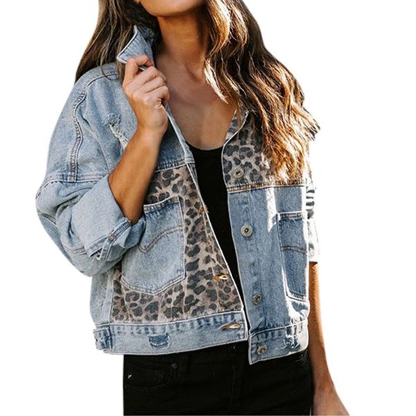 Giacche da donna Giacca in jeans Splic Buttune Spring Autunno Donne Longseved European American Denim Giacca femmina Leopard Cardigan 230815