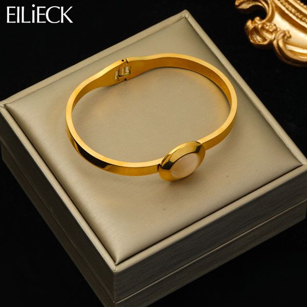 Bangle Eilieck 316L Edelstahl Großer weißer Runde Steine ​​Armband für Frauen Mädchen Modes wasserdichtes Schmuck Geschenkzubehör 230814