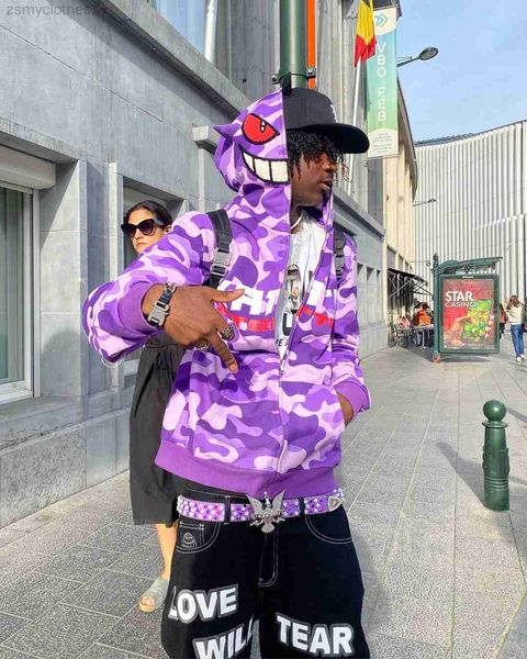 Moletons y2k Hoodie Hip Hop Camouflage impressão de zíper de grandes dimensões moletom com capuz Harajuku rua punk rock tops streetwear
