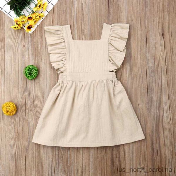 Vestidos de menina 1-7t crianças roupas de bebê roupas de verão de verão liso de vestido de verão elegante algodão, vestido casual de princesa r230815