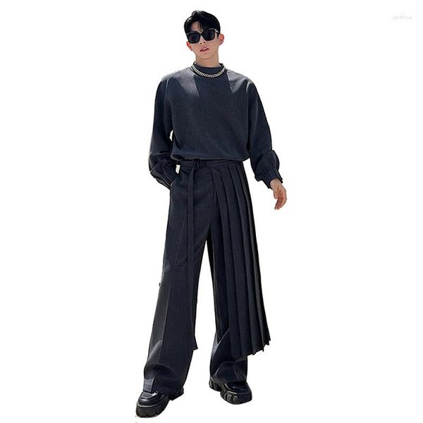 Ternos masculinos 3 peças Sets Men Streetwear Fashion Show de estilo duplo de manga longa camisas casuais vintage terno saia de calça de calça