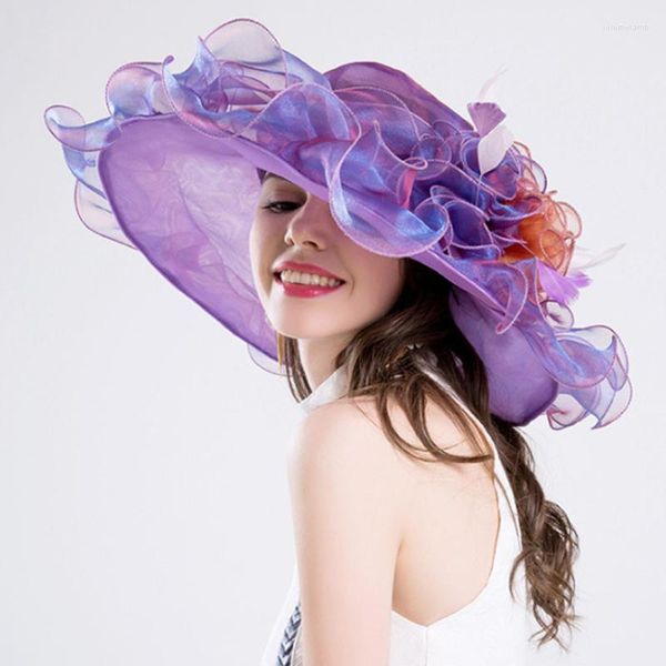 Cabeças de cabeceira colorida da moda feminina de largura de sol do chapéu de sol com beira de flor de UV Summer Korea Japão
