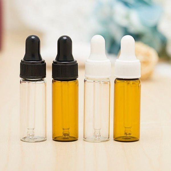 Bottiglie contagocce per olio essenziale in vetro ambrato da 5 ml, contagocce vuote riutilizzabili, profumo, lozione liquida cosmetica, contenitore per campioni, Wuto