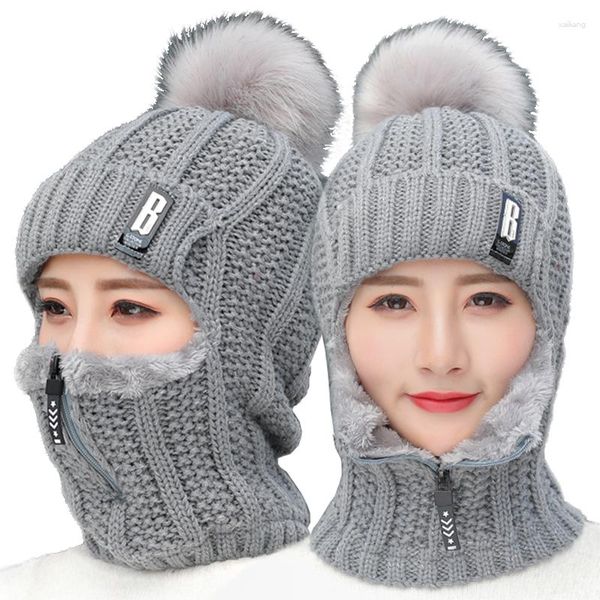 Beanies kış örgü yün kayak şapkası tam yüz maske eşarp kadın erkekler açık bisiklet sıcak kalın balaclava boyun ısıtıcı şapkalar ponpon kapaklar