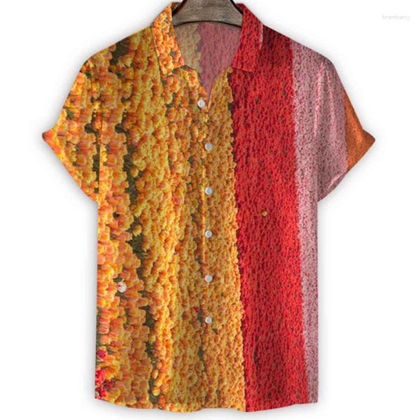 Camicie casual maschile stampe grafica 3D Scensione naturale Abbassato per le top estate per camicetta corta.