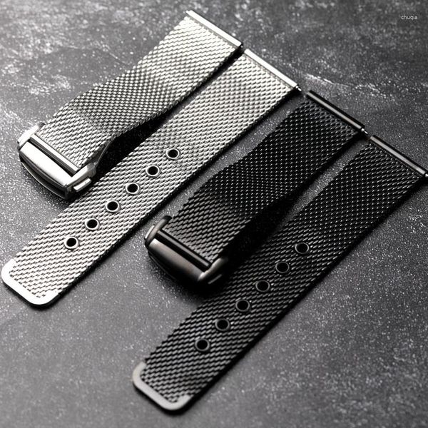 Uhren Bänder 316 Edelstahl Watchband 20 22 mm silberschwarzes Klappverschluss für Tauchwachen Schmetterling Schnellfreisetzung Männer Armband