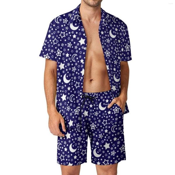 Men's Tracksuits Night Sky Beach Men define a lua e as estrelas imprimem camisa casual conjunto