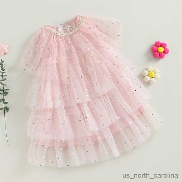 Abiti da ragazza bambina abito di tulle in tulle paillettes lucenti arruffato abito da maniche per abiti senza maniche per bambini per bambini abiti per bambini estivi R230815