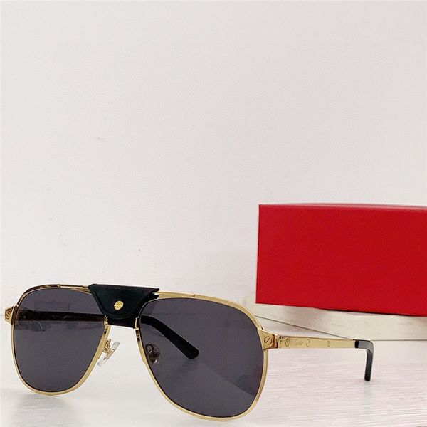 Neue Modedesign-Sonnenbrille 0165S, exquisit plattierter Pilotenmetallrahmen mit Lederschnalle, einfache und vielseitige Outdoor-UV400-Schutzbrille