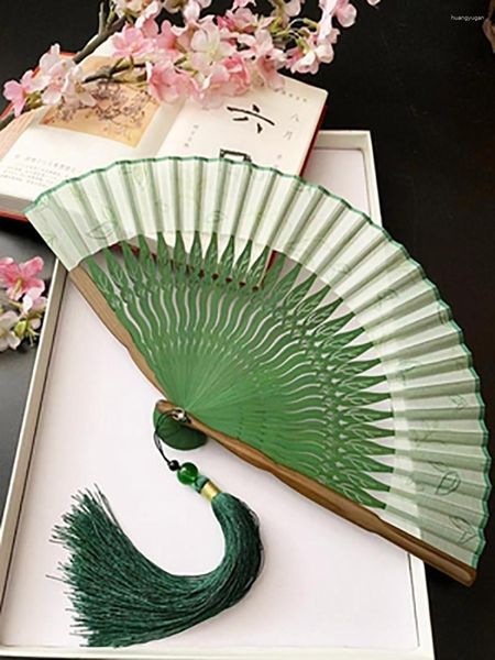 Dekorative Figuren Klappende Handfan Chinesische Blumenmuster Handheld Sommertanzparty Hanfu Hochzeitdekoration für Mädchen Frauen