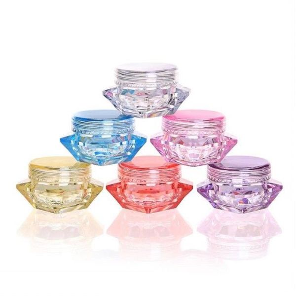 3 Gramm 5 ml Kunststoff kosmetischer Behälter Jar Diamant Form 8 Farben Mini leerer Topf für Lidschatten Nägel Pulverperlen Schmuck Cream Wachs KSXQE