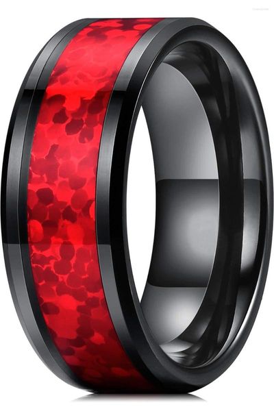 Anelli di nozze Fashion 8mm Men Titanio Steel Inlay imitazione Red Stone Inossidabile Promessa per le donne Bande Gioielli