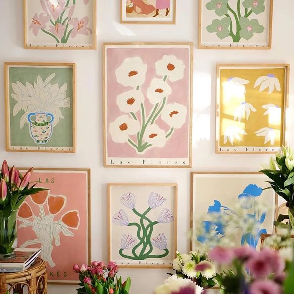 Canvas pintando flores abstrata vaso planta pôsteres rosa peony tulip tulip wall arte impressão impressão impressão figuras decoração de sala de estar wo6