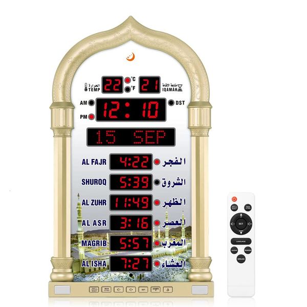 Orologi da tavolo da scrivania Azan Orologio LED Muslim Preghiera Athan al Fajia Auto Regola luminosità S er Multi Languages ​​parole Visualizza suoni 230815