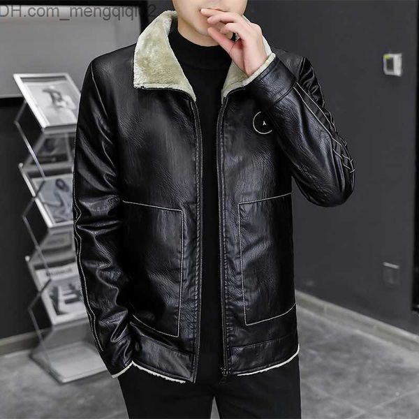 Herrenjacken Winter Winter Herrenlederjacke Herren Wollpelzkragen Motorradjacke Casual Outdoor Heiße Lederjacke Herrenkleidung Z230816