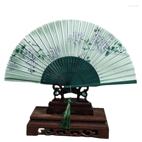 Dekorative Figuren chinesischer Stil Han Kostüm Klapper Fan Frauen kleiner Suzhou Retro gedruckter Quasten grünes Lingjuan Bambus