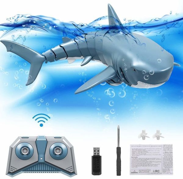 Electricrc Animals Mini RC Wasserspielzeug simuliertes Haifisch Fisch für Kinder Unterwasser Schwimmbemote -Kontrollspielboot Toys 230814