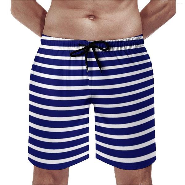 Herren -Shorts Sommerbrett Blau Weiß gestreifter Sport Surf Nautical Stripes Strand Mode komfortable Schwimmstämme Plus Size