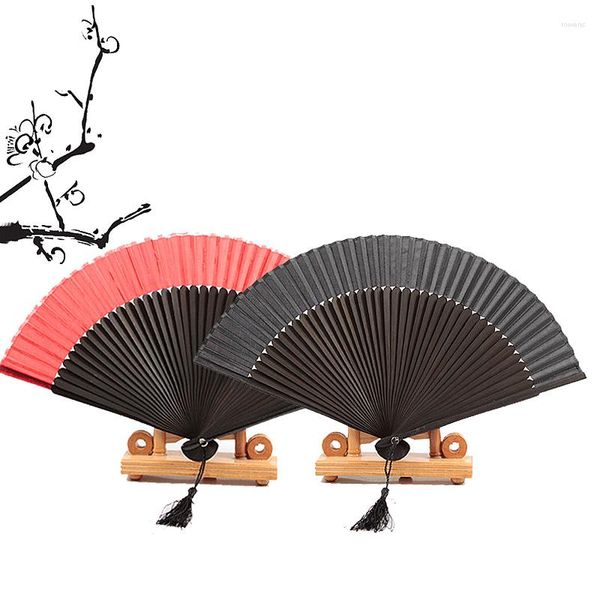 Estatuetas decorativas de dança de estilo chinês fã dobrável ventilador vermelho preto bambu ribom casamento clássica sala de estar de estar de palco de decoração de decoração