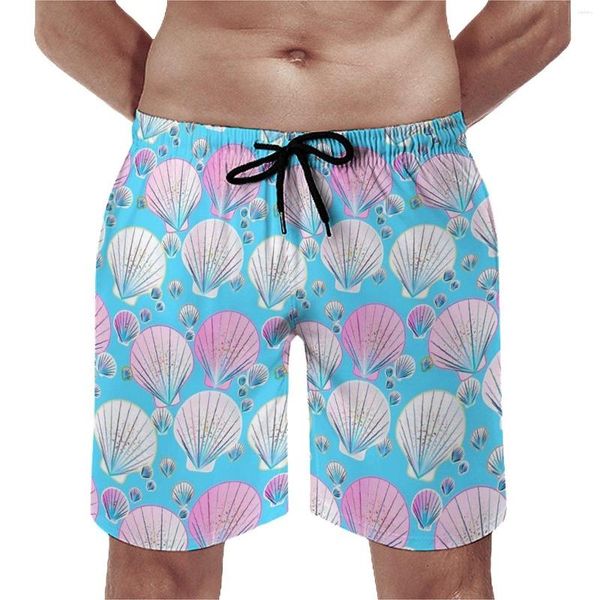 Shorts masculinos lascas marinhas praia rosa e branca retro praia curta Men Padrão esportes surf swim de nadar rápido Presente de aniversário