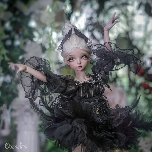 Puppen Honoka BJD Doll 14 schwarze Fee tragen und weiße Spitze mit mehrschichtiger Falten -Rock -Mädchen Spielzeug hoher Qualität 230815