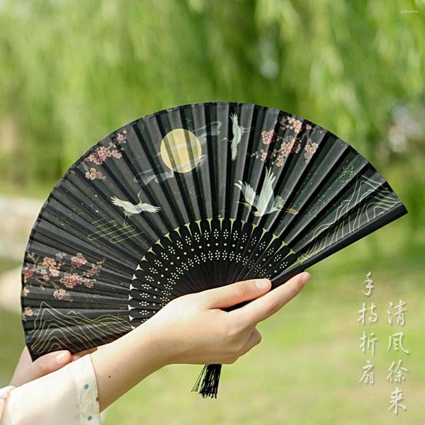 Dekoratif Figürinler Çin tarzı tip büyük katlanır el fanı Japon vintage 13 inç ipek bez bambu 13 