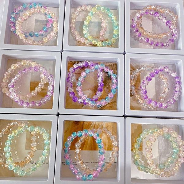 Strand Sweet Colorful Colorful Cracked Glass Beads Bracelets para mulheres Luz Luz de luxo Jóias de festa