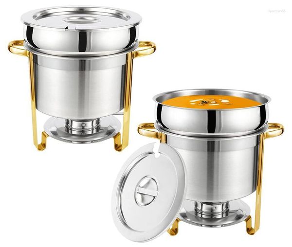 Set di stoviglie set di zuppa Chafer7 /11 Qt in acciaio inossidabile rotondo rotondo grande chafer Marmite con coperchio in pentola e supporto per carburante in oro