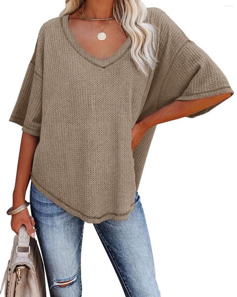 Camicie da donna 2023 camicia da donna tops v al collo manica pipistrella manica a goccia a goccia a goccia per maglietta sciolta