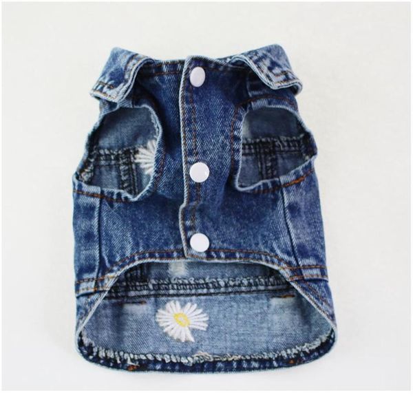 Old Jean Small Dog Clothes Welpenhundjacke Weste Cowboy Haustier Mantel Daisy bestickte Kleidung für Small257b