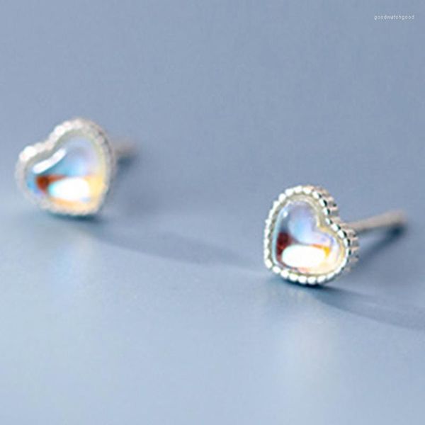 Brincos de garanhão Tiny Opal Heart Real 925 Silver Charm Bridal Ear Studs Mulheres Jóias de Casamento